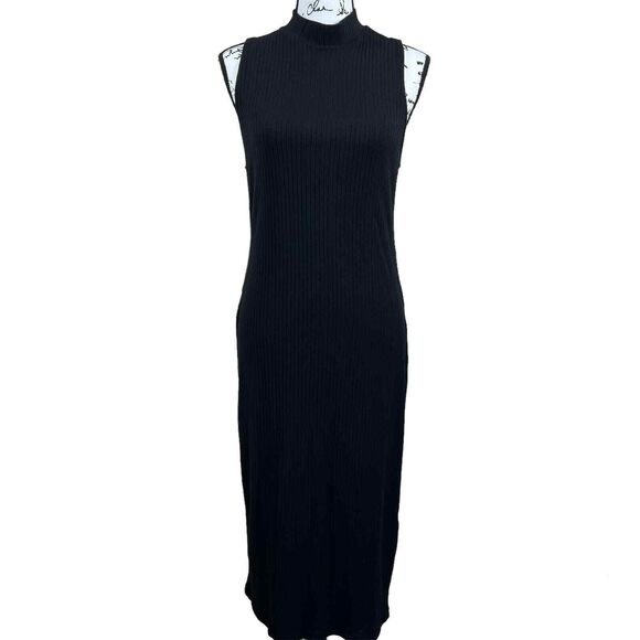 Forever 21+ black sleeveless turtleneck ribbed dress size 1X goth academia - Picture 1 of 13